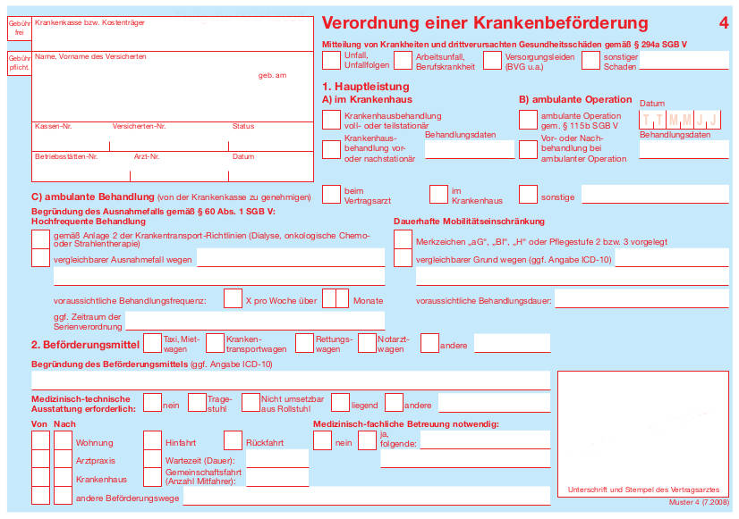 Verordnung Krankenbeförderung Muster Formular Deutschland